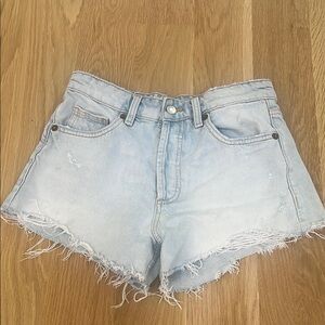 Zara Blue Jean Shorts Distressed Frayed Hem